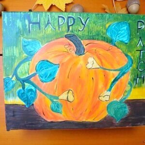 Handmade Happy Patch Pumpkin Fall Harvest Canvas Decor